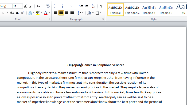 Discuss oligopoly games in cellphone service. - Essay Counter