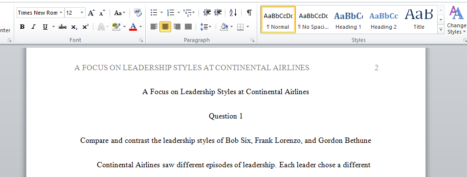 A Focus on Leadership Styles at Continental Airlines