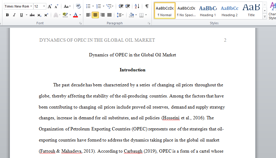 Discuss the dynamics of OPEC in the Global Oil Market