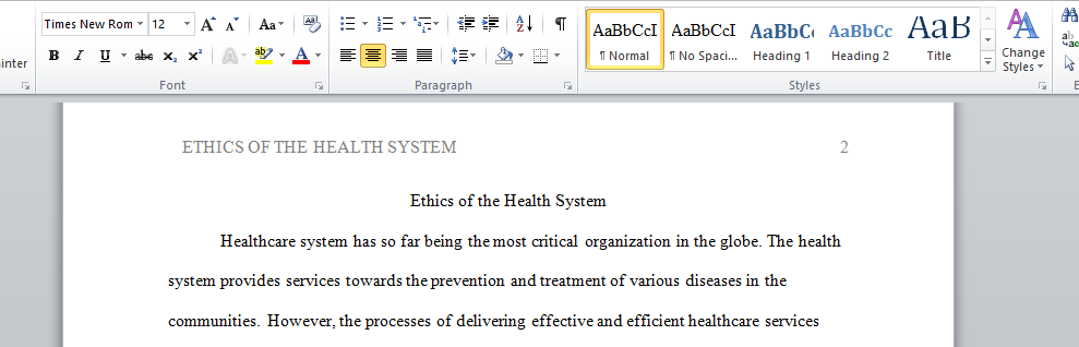 Ethics of the Health System