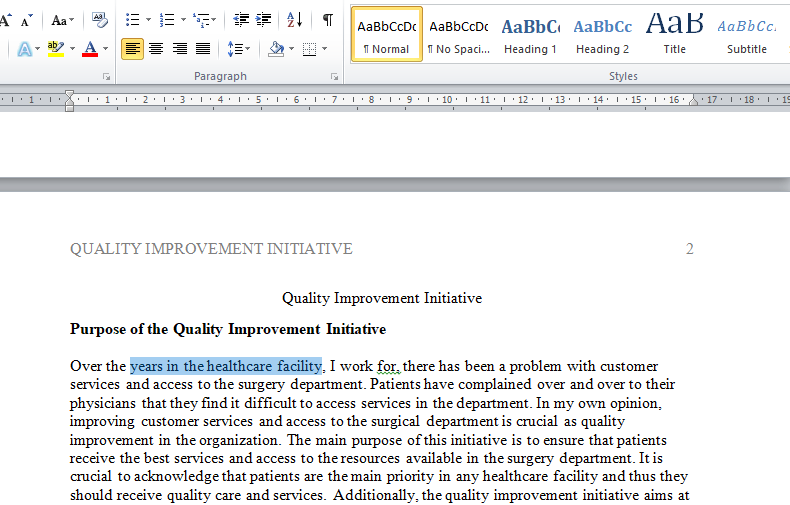 Quality Improvement Initiative