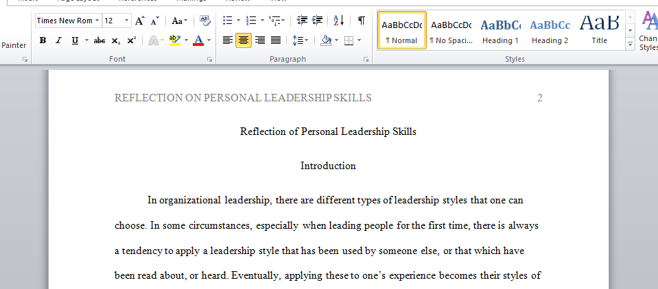 Reflection of Personal Leadership Skills