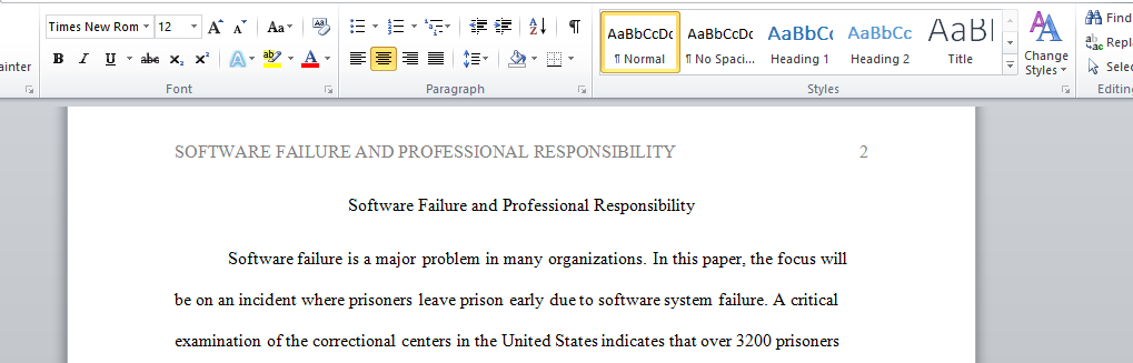 Software Failure and Professional Responsibility