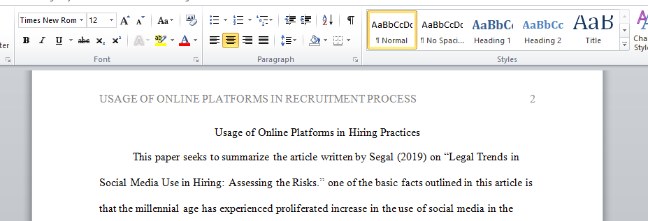 Usage of Online Platforms in Hiring Practices