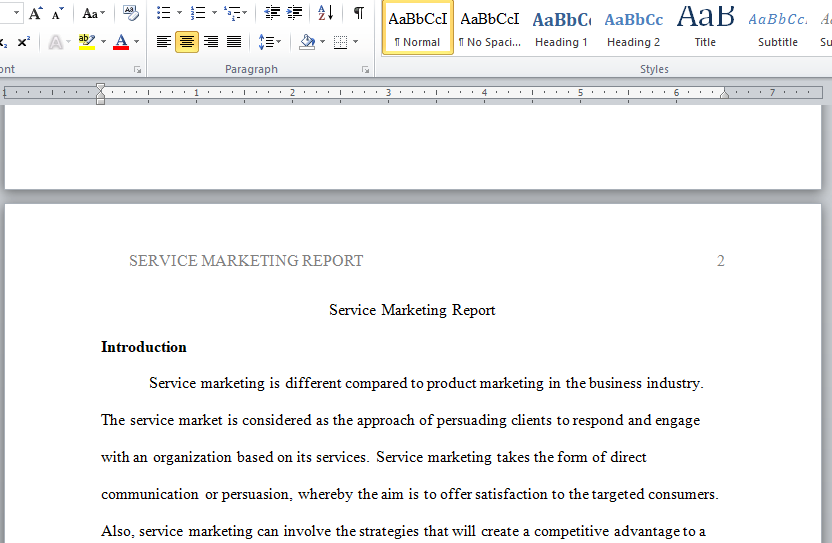 service marketing report