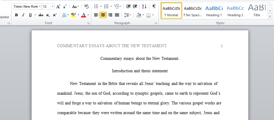 Commentary essays about the New Testament