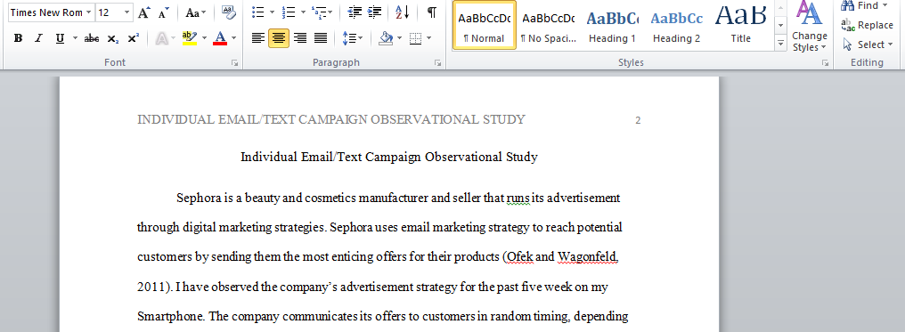 Individual Email or Text Campaign Observational Study