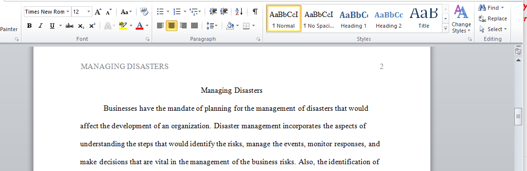 Managing Disasters