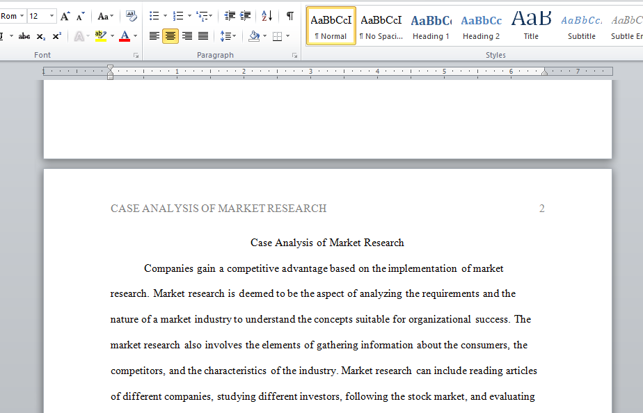 case analysis of market research