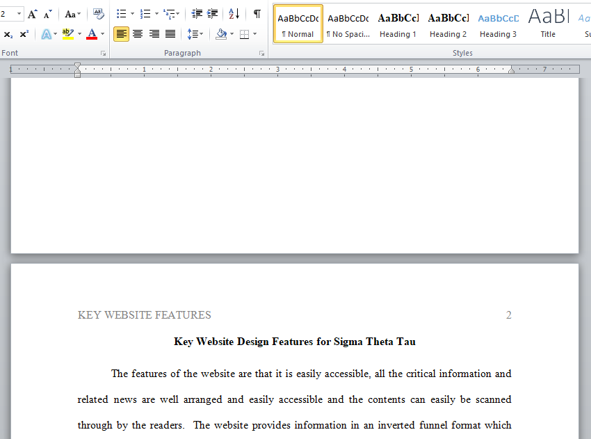 key website design features for sigma theta thau