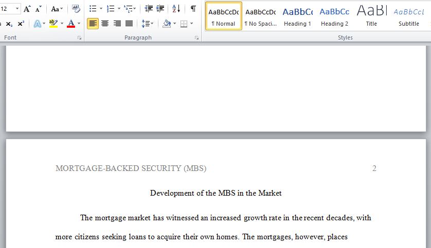 development of the MBS in the market